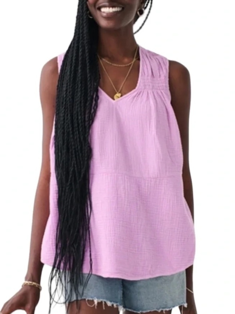 Faherty Sleeveless V Neck Lavender Top Size Small